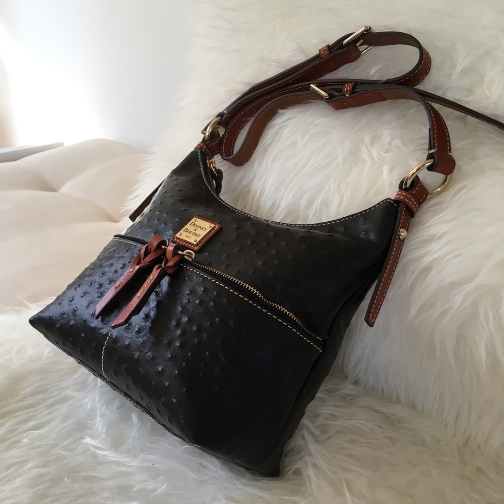 Dooney Bourke Black Ostrich Crossbody Shoulder Bag - Picture 5 of 6
